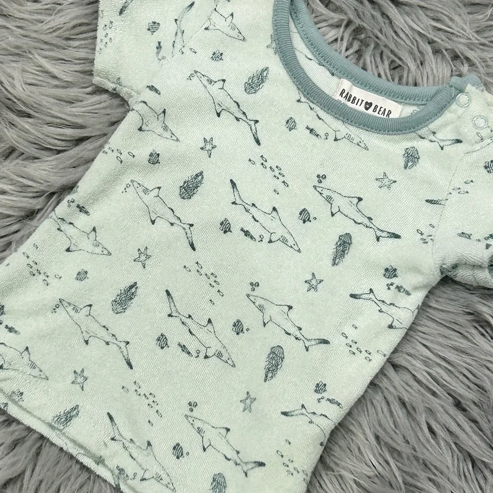 Rabbit Bear Infant Blue Shark Themed Terry Cloth T Shirt Size‎ 6-9month